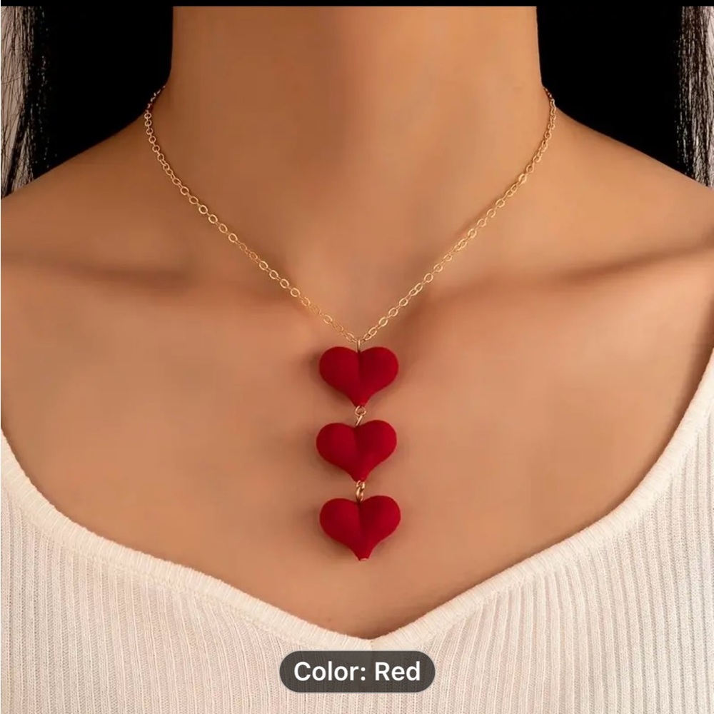 Gold red heart necklace